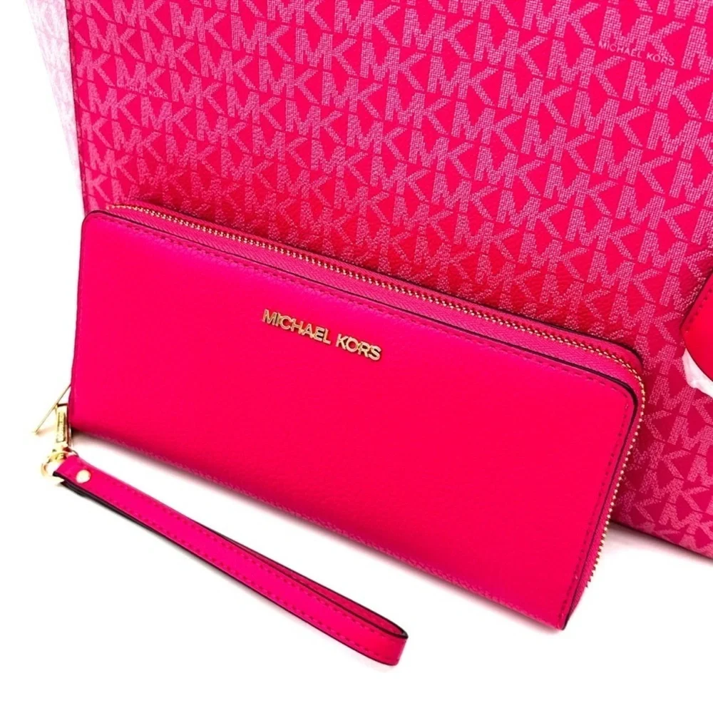 Michael Kors Large X Chain Shoulder Tote Bag & Continental Wallet Electric Pink - Picture 12 of 14